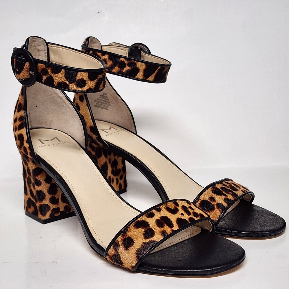 Marc Fisher Womens Karleely Calf Hair Heel Sandals Tan 8.5 Medium (B,M)